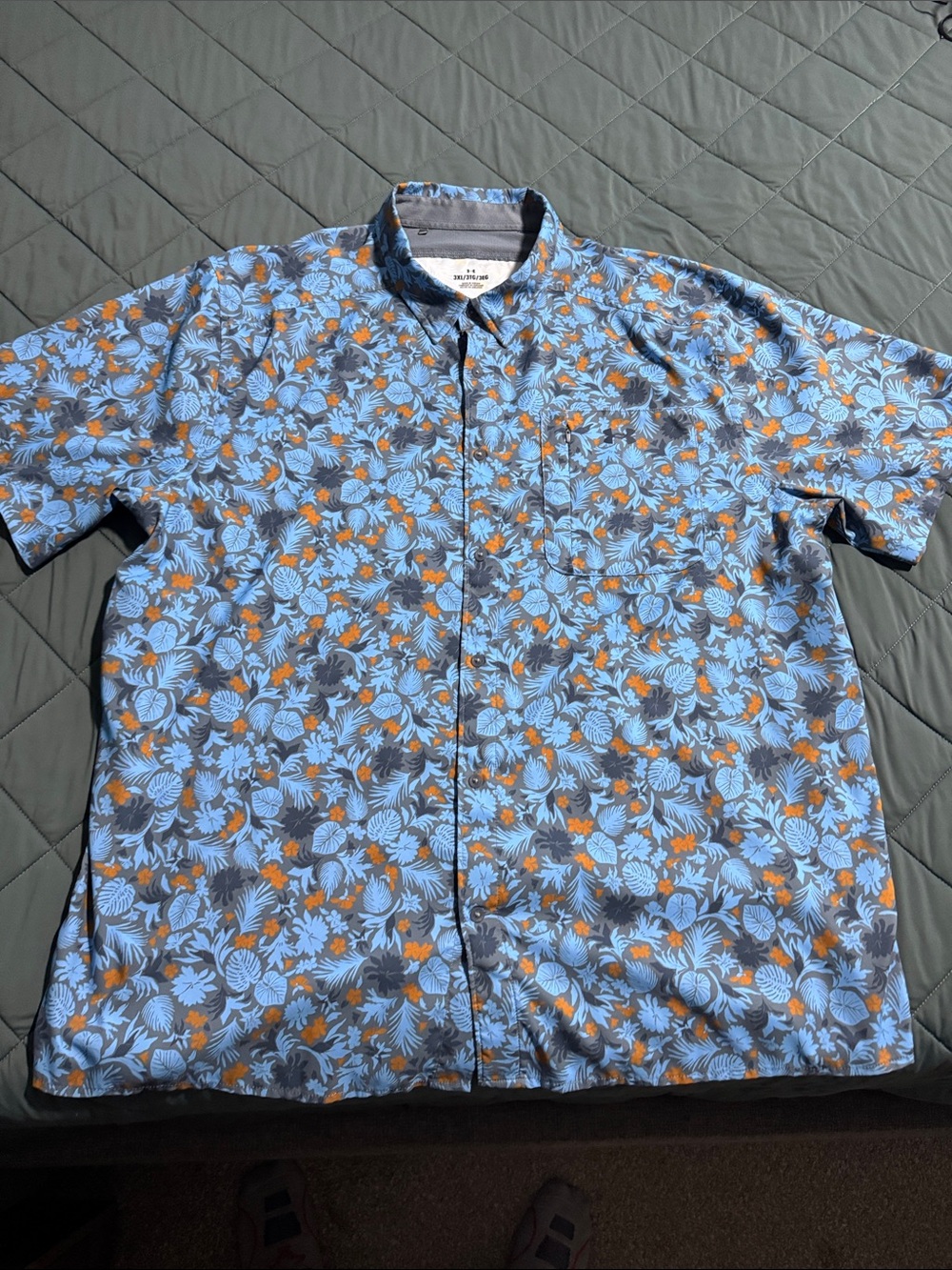 Under Armour Men's Short-Sleeve Floral Button-Down - Blue & Orange
